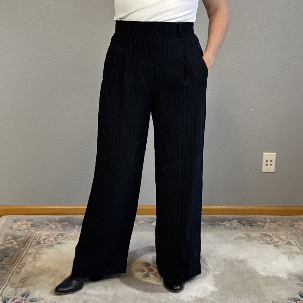 Everlane Womens City Stripe Way High Drape Pants Size 8 Black Viscose Wide Leg